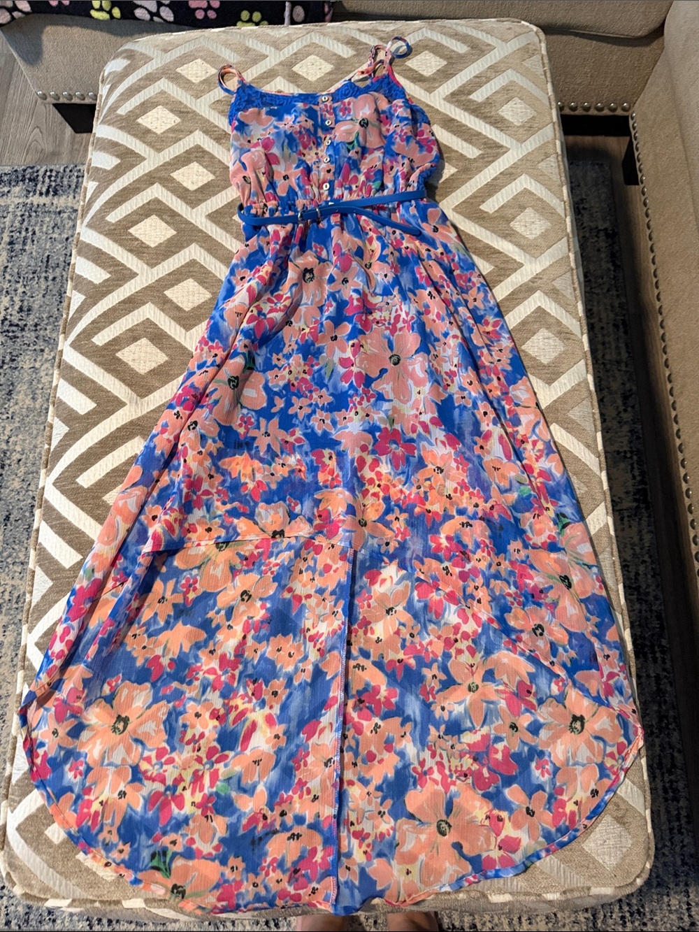 Candie's Blue Pink Floral High-Low Sundress